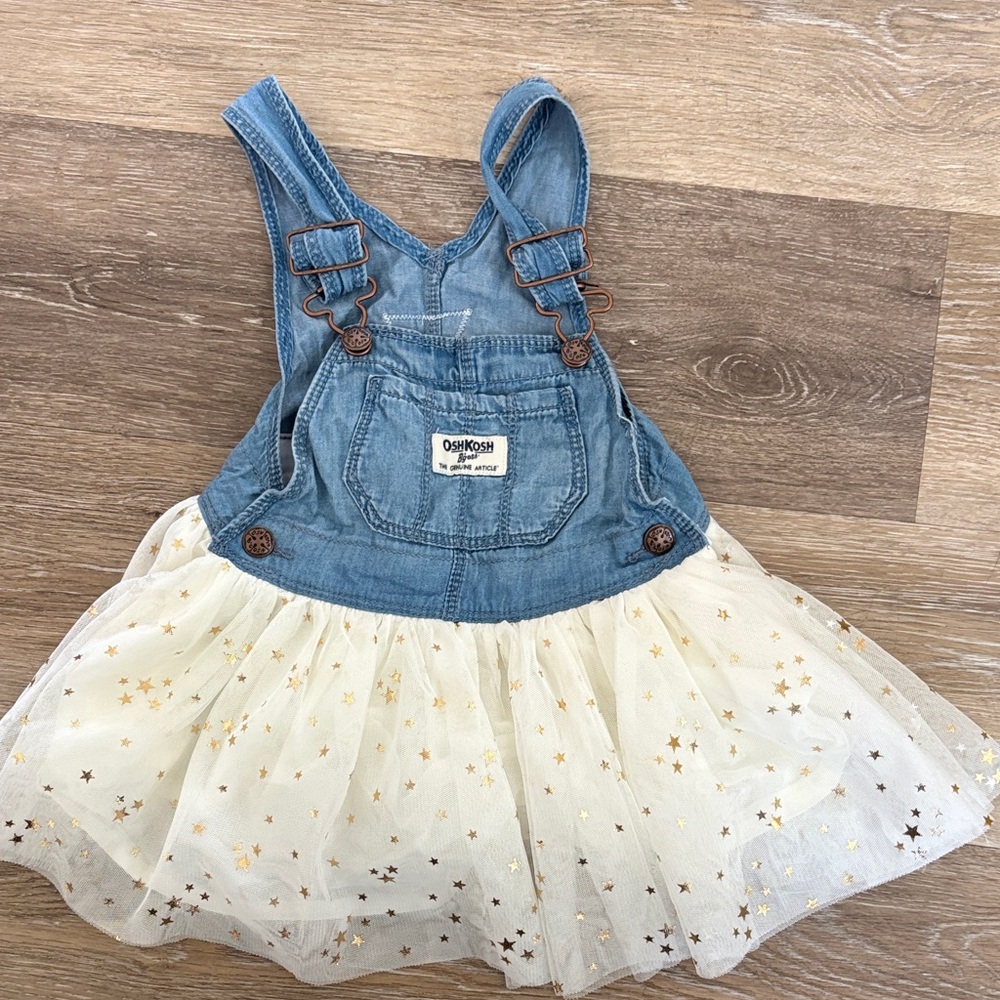 OshKosh B'gosh Denim Overall Tulle Dress with Gold Stars